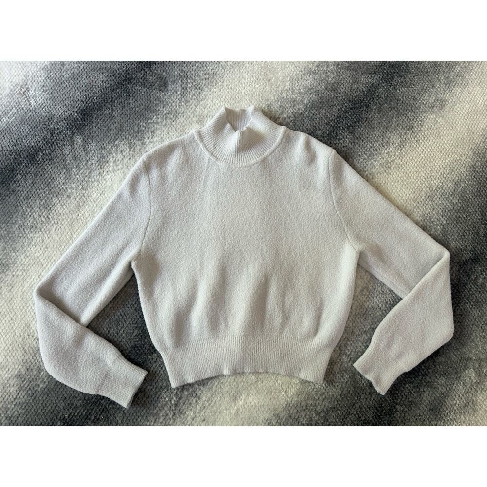 Zara Cropped Mock Neck Pullover Off White Soft Cozy Ribbed Sweater Size Medium